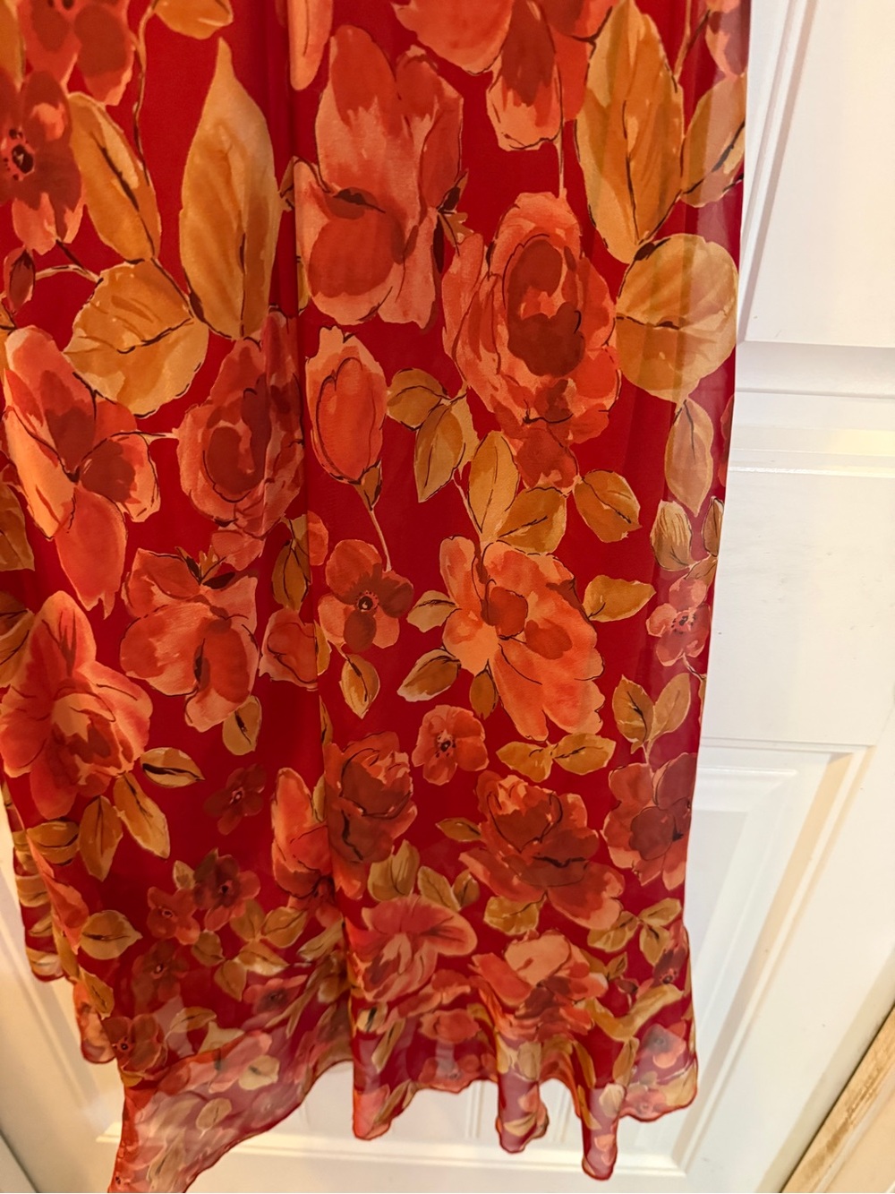 zinc Red Maxi Skirt with Orange Floral Print